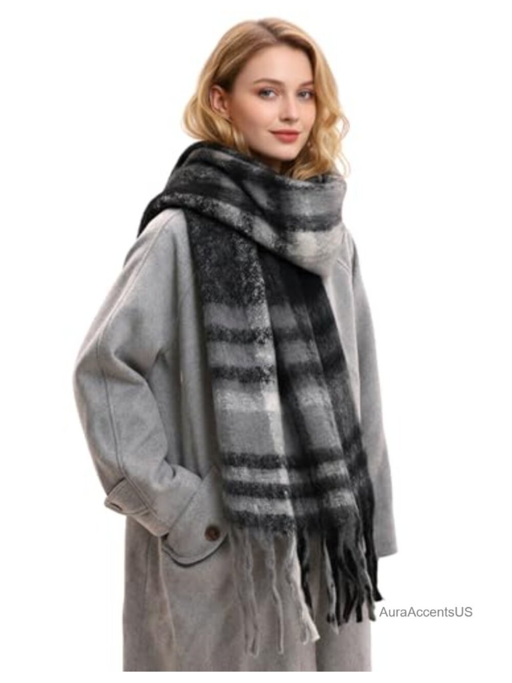 Soft Cashmere Feel Long Plaid Scarf Shawl Wrap Winter Gift for Women